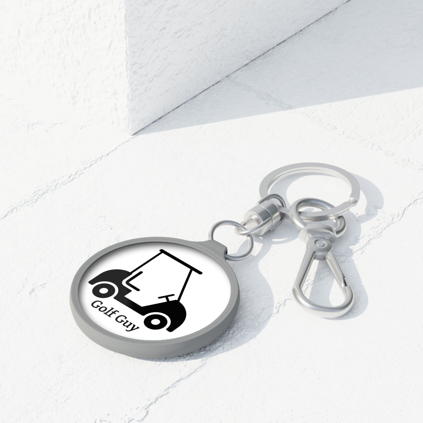 White Golf Golf Cart Guy Keyring Tag