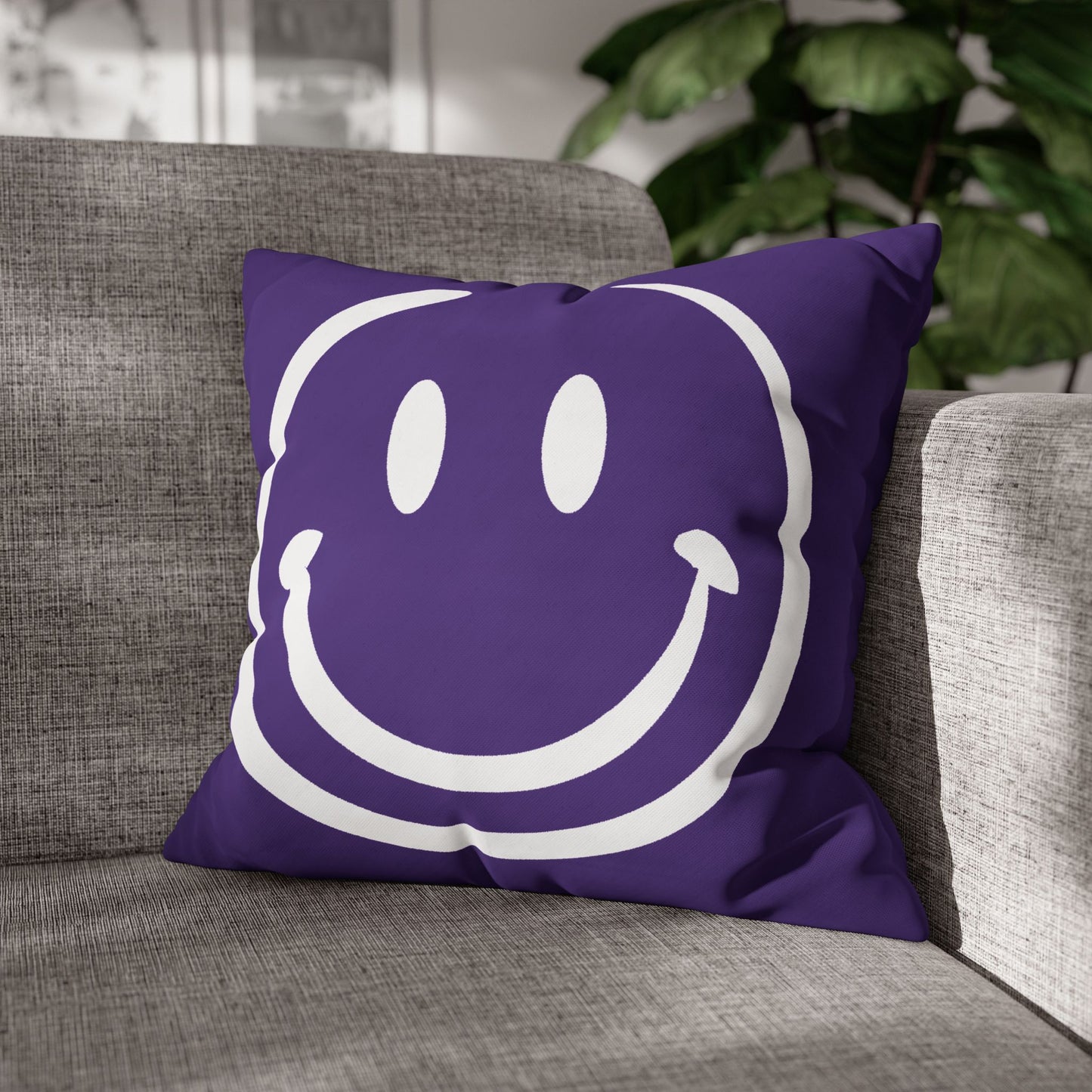purple with white smiley face Canvas Pillow cover