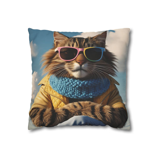Cool Cat Square Poly Canvas Pillow cover