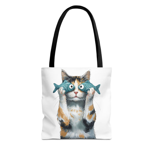 Cat with fish glasses Tote Bag