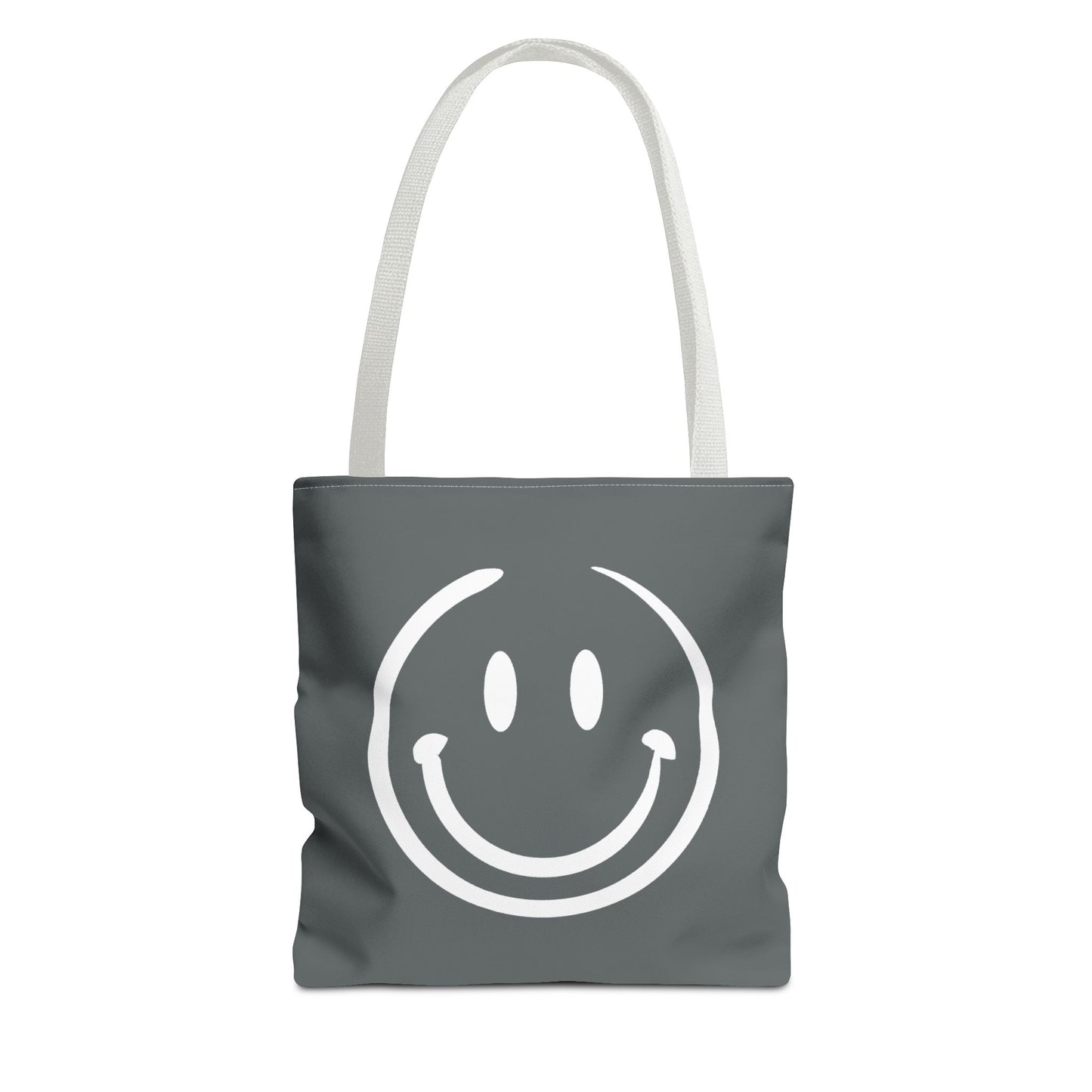Charcoal gray with white smiley face Tote Bag