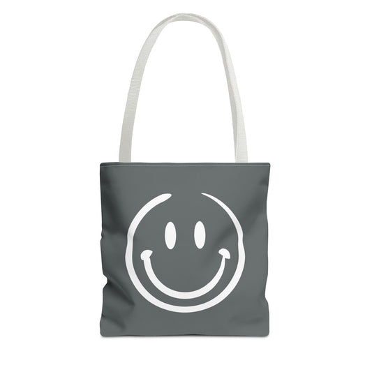 Charcoal gray with white smiley face Tote Bag