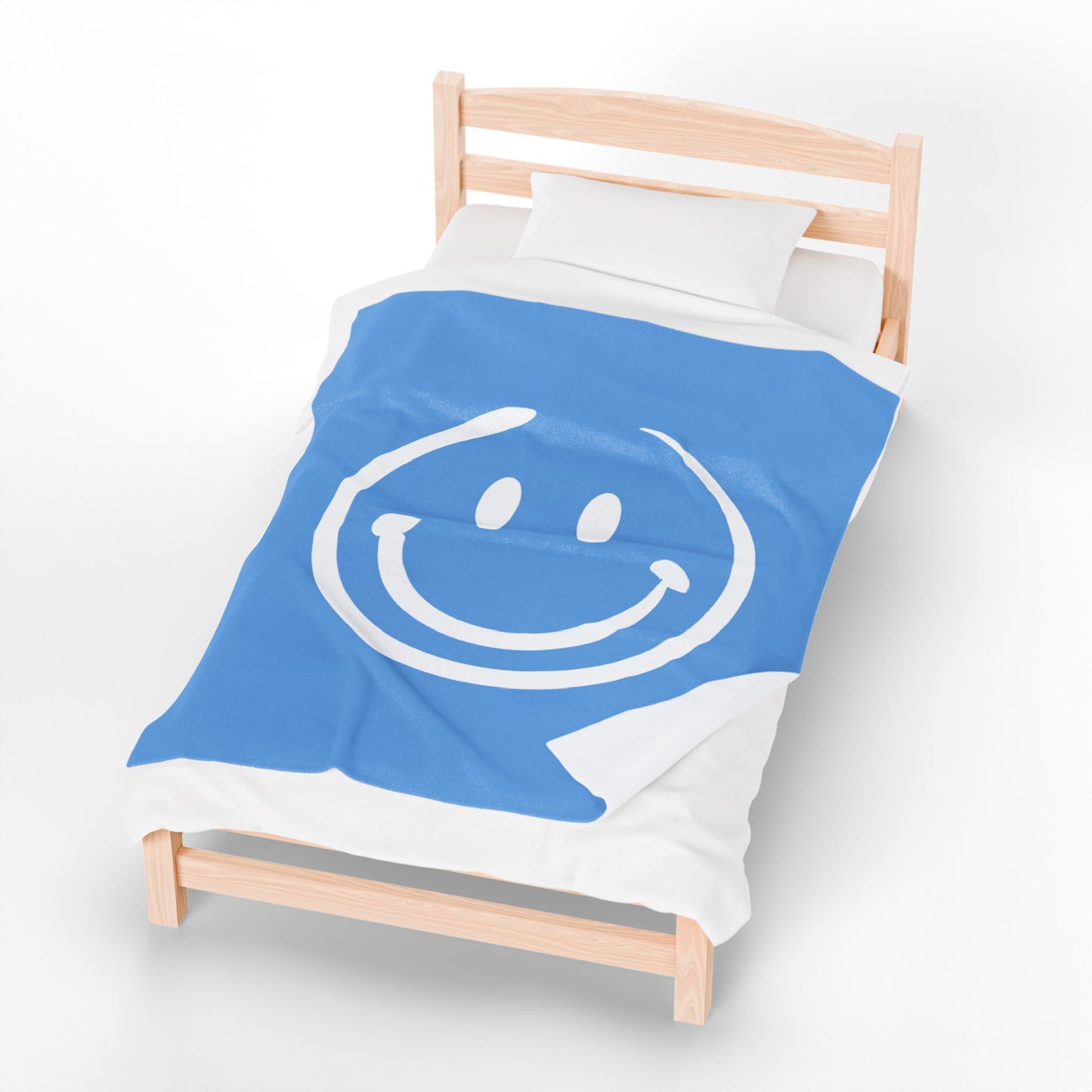 blue with white smiley face Velveteen Plush Blanket