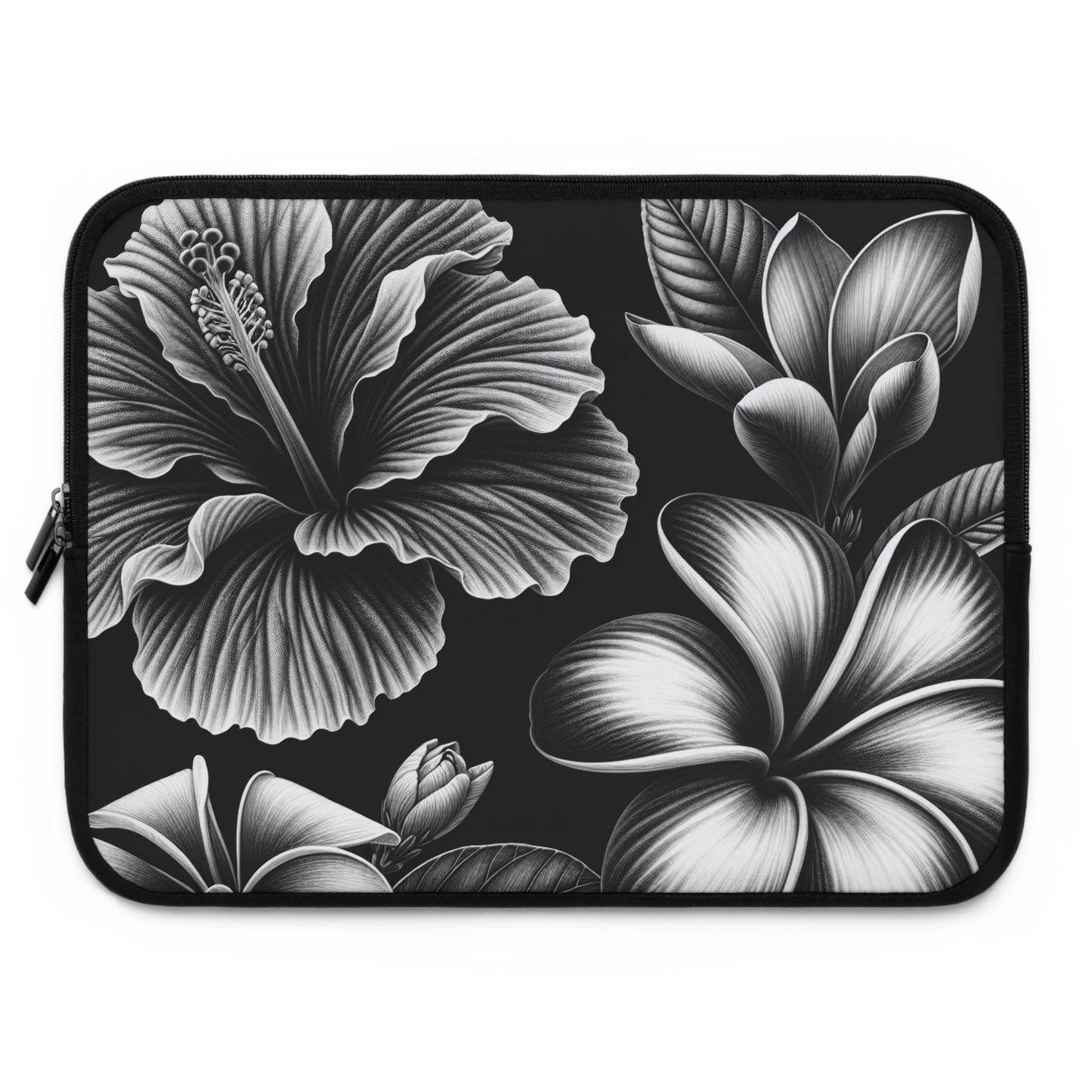 black and white Hawaiian flowers Laptop Sleeve