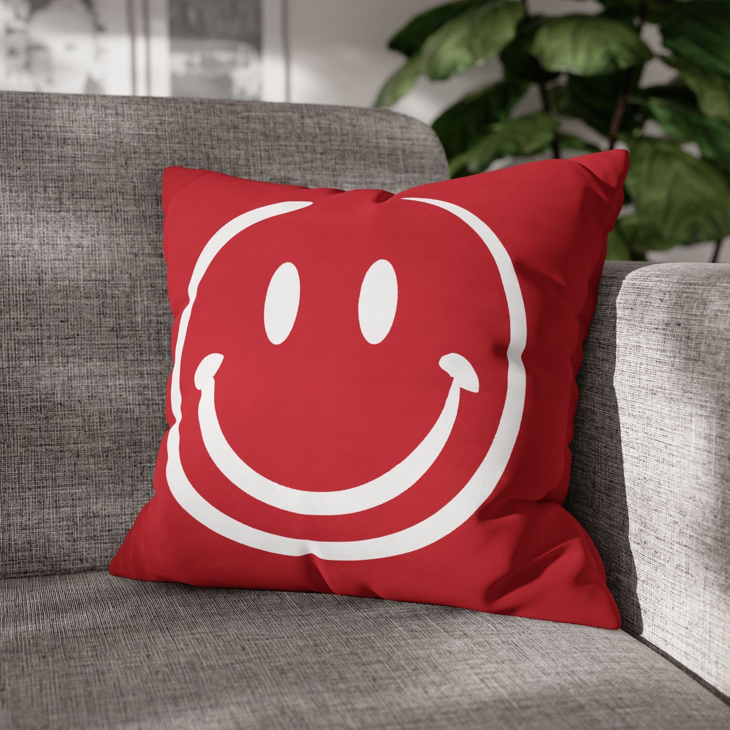 white on smiley face Canvas Pillow cover