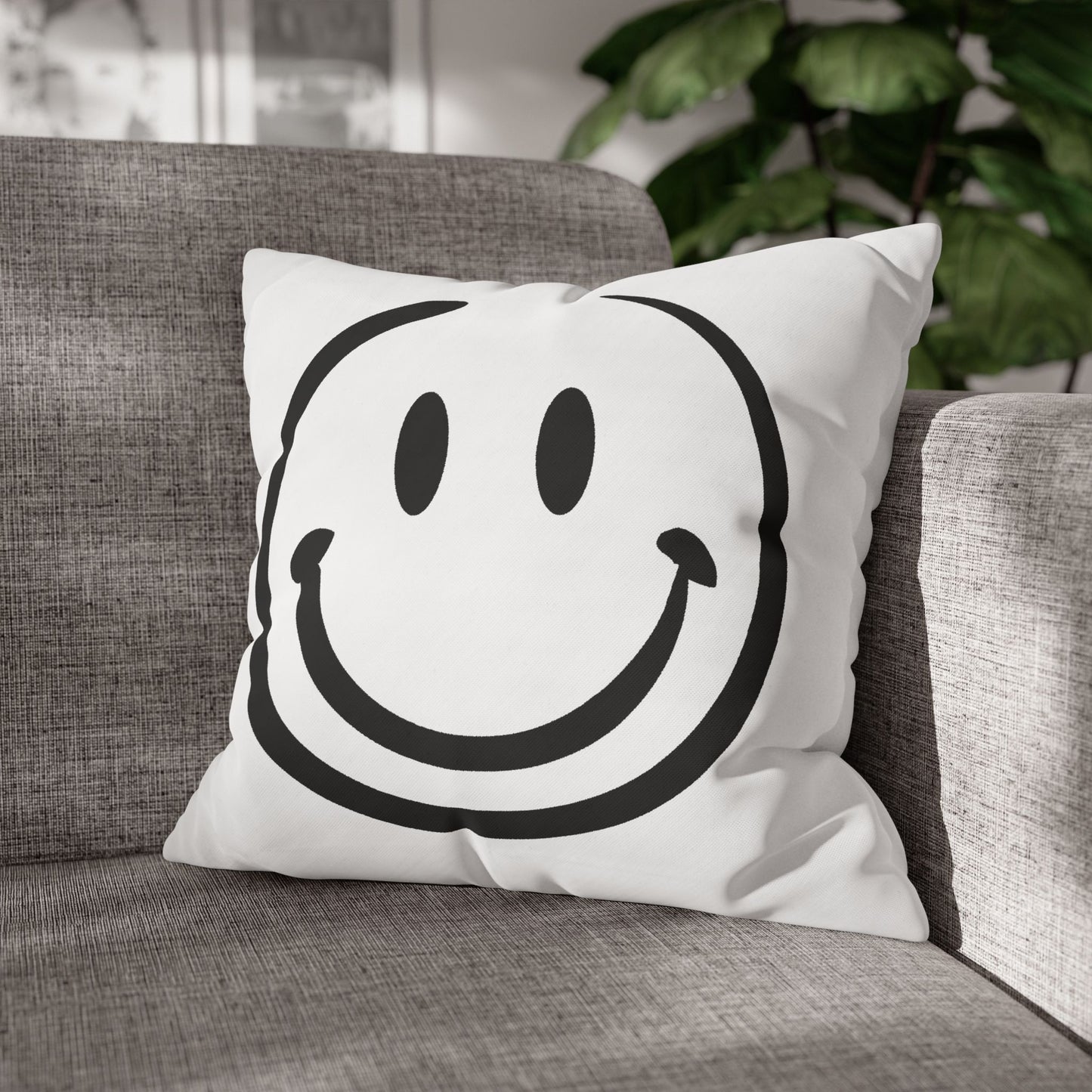 black smiley face Canvas Pillow cover