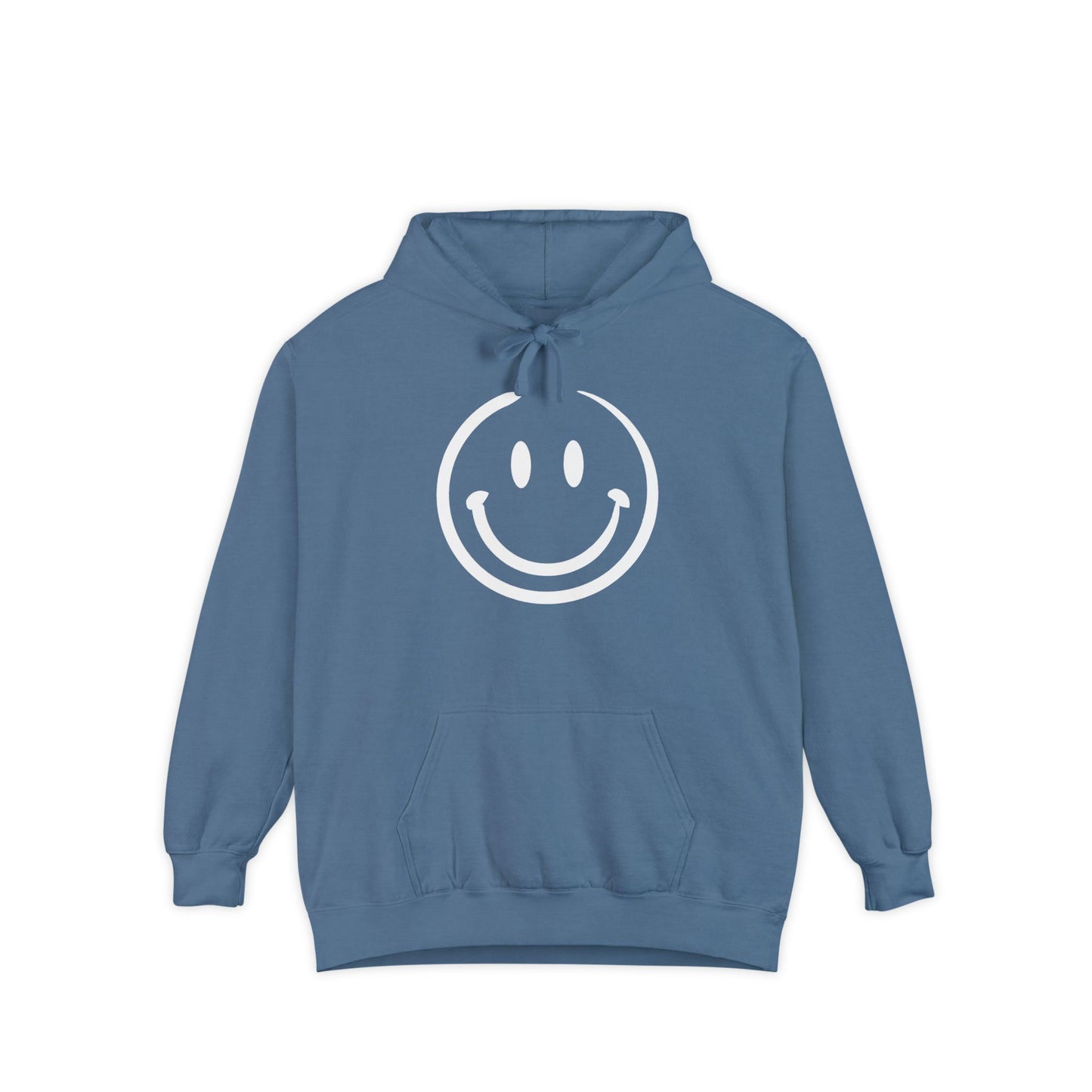 White Smiley Face Garment-Dyed Hoodie