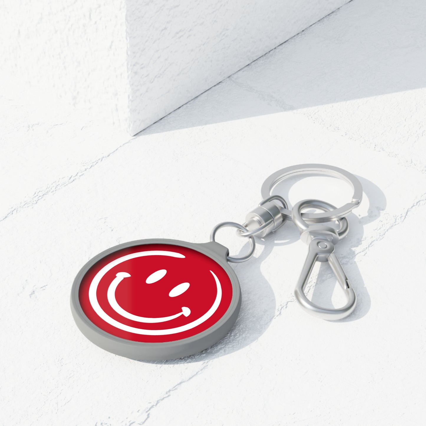 Red Smiley Face Keyring Tag