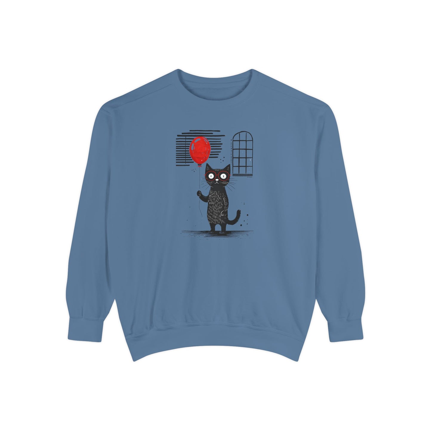 cat with red balloon Unisex Garment-Dyed Sweatshirt