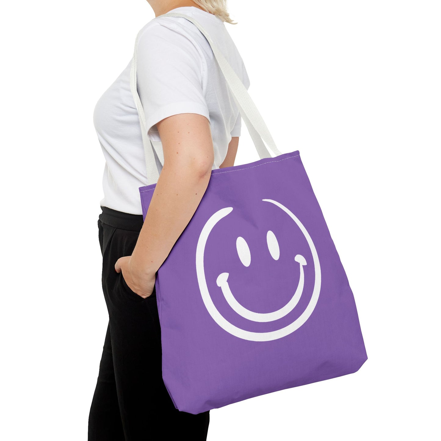 purple with white smiley face Tote Bag