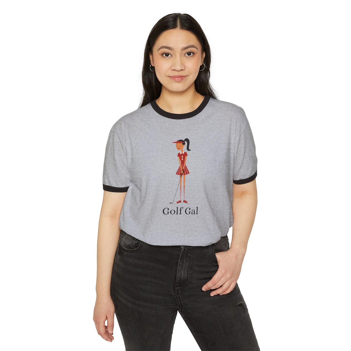 Golf Gal Cotton Ringer T-Shirt Ruby
