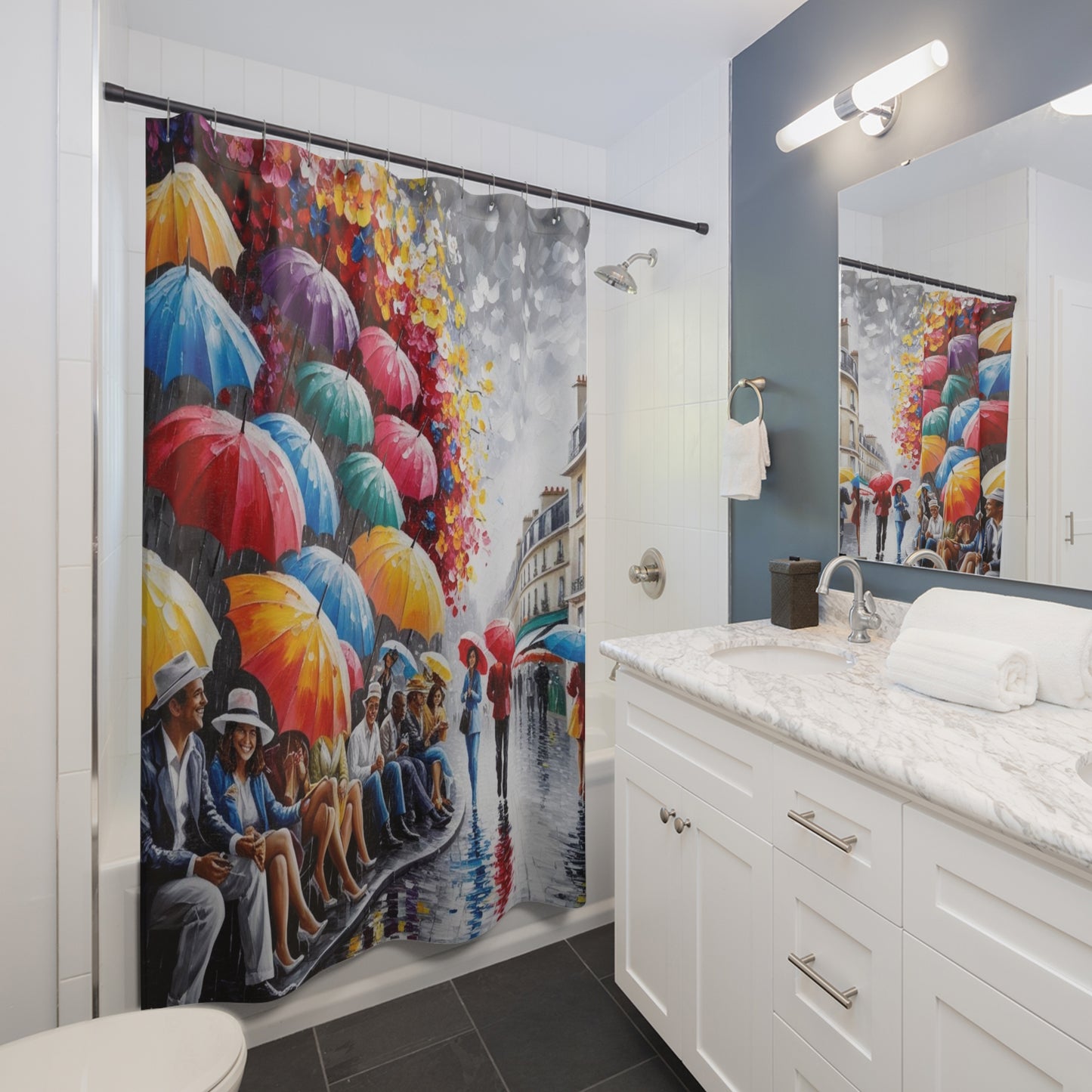 umbrellas in the rain  Shower Curtains