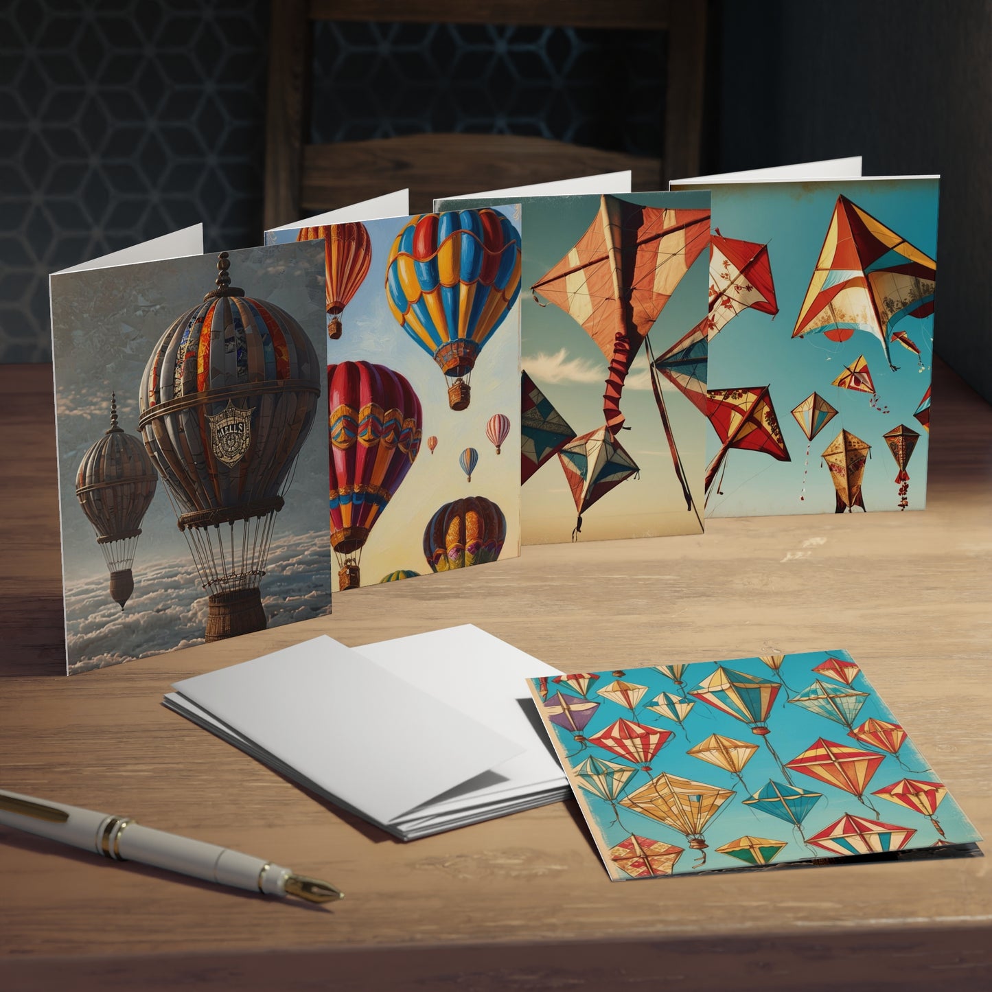 vintage hot air balloons and kites Greeting Cards (5-Pack)