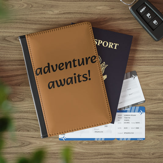 brown with black adventure awaits Passport Cover