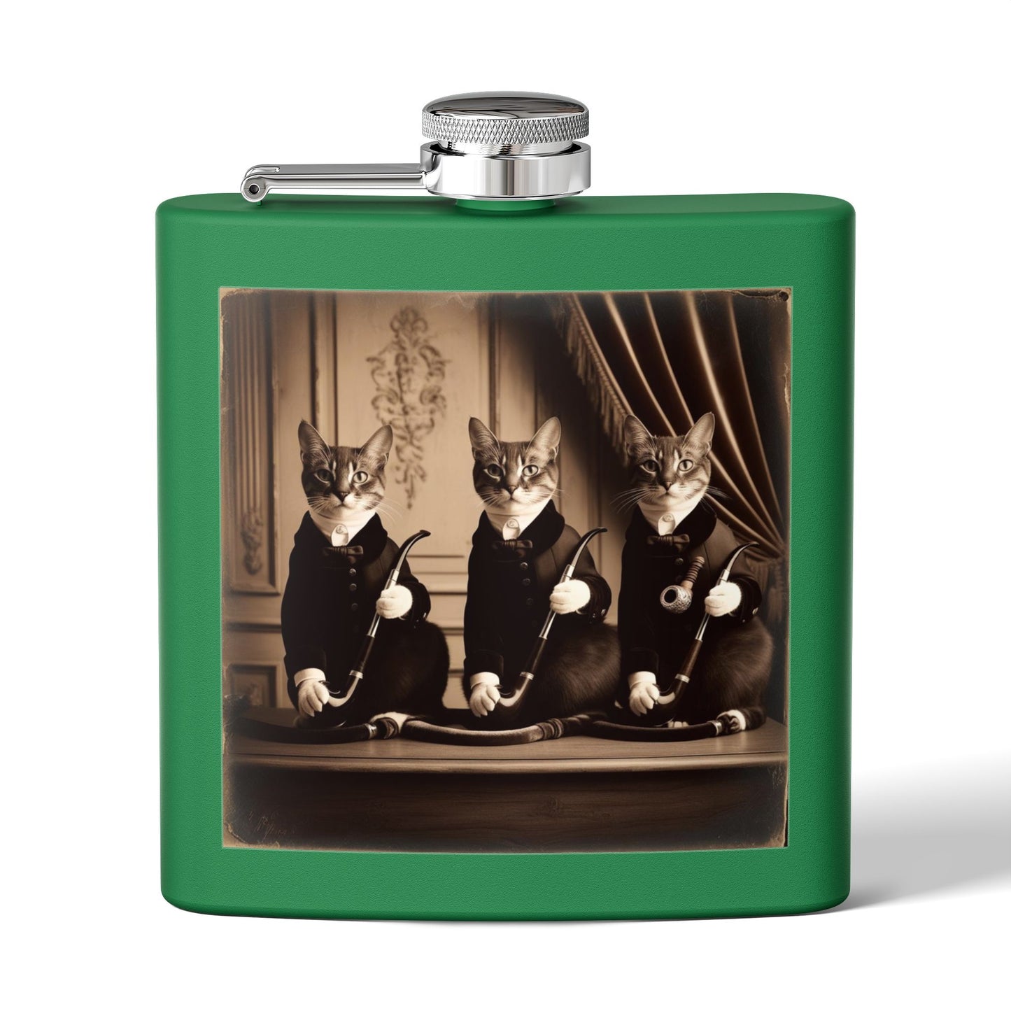 Antique Cats Sleek Stainless Steel Flask