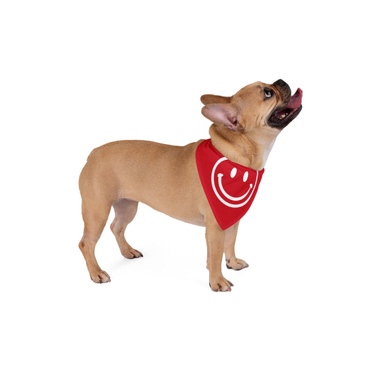 red with white smiley face Pet Bandana
