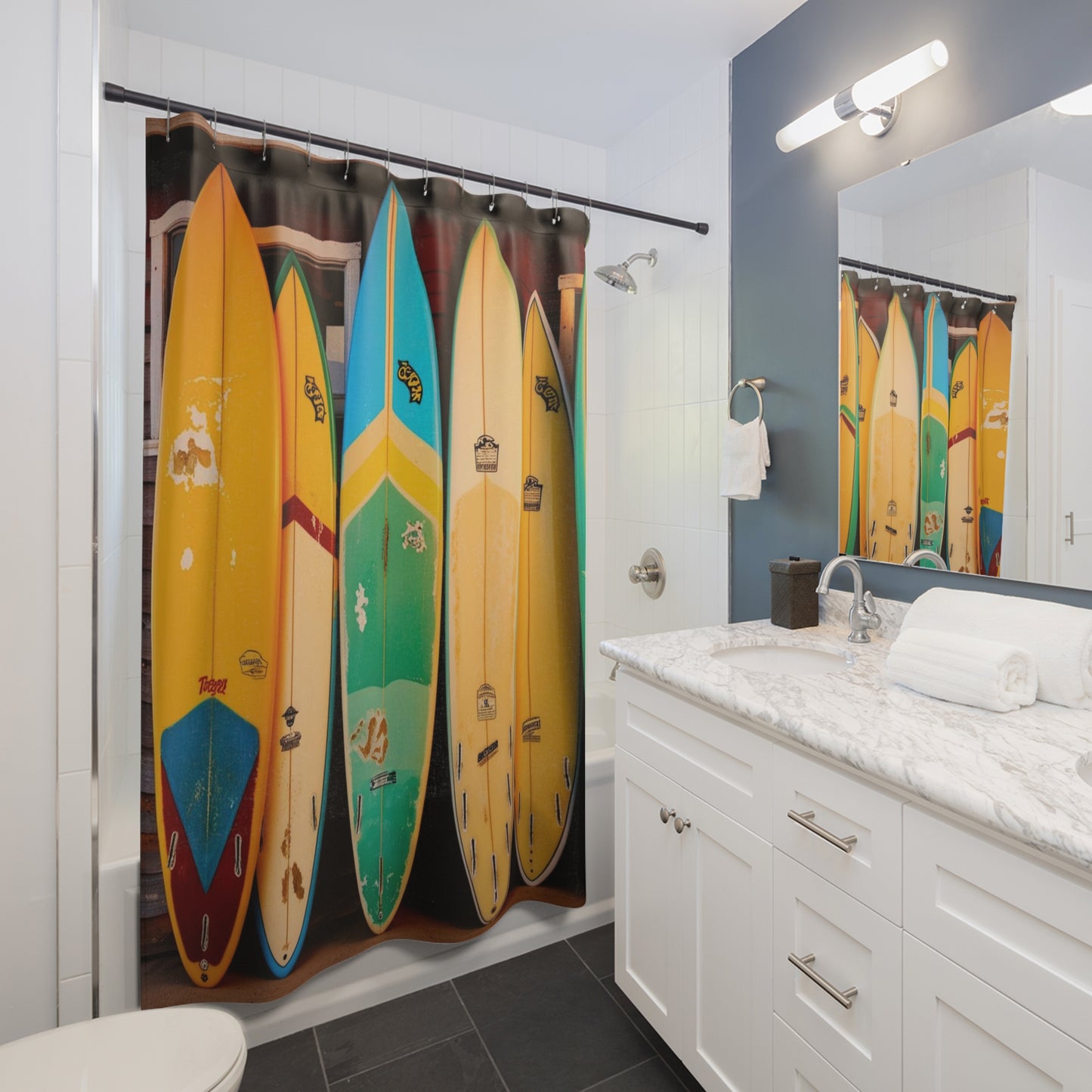 retro surfboards Shower Curtains