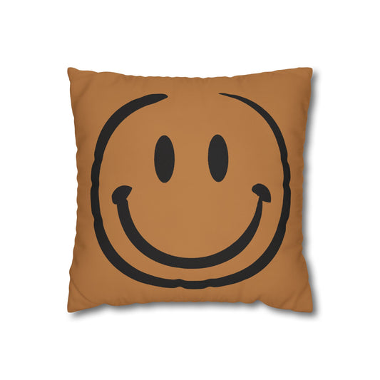 brown with black smiley face Canvas Pillow cover