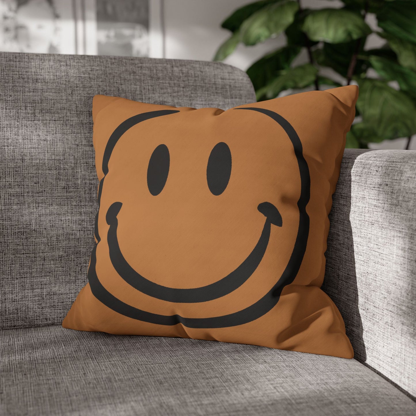brown with black smiley face Canvas Pillow cover