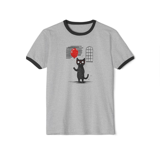 Cat with red ballon Unisex Cotton Ringer T-Shirt
