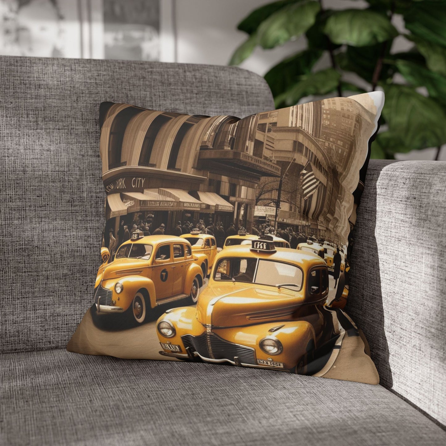 Vintage New York Poly Canvas Pillow cover