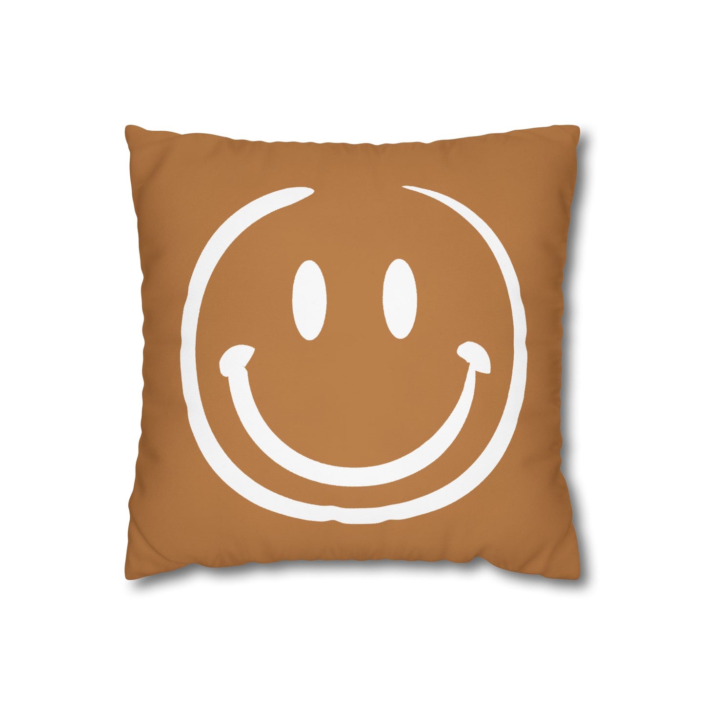 white on brown smiley face Canvas Pillow cover