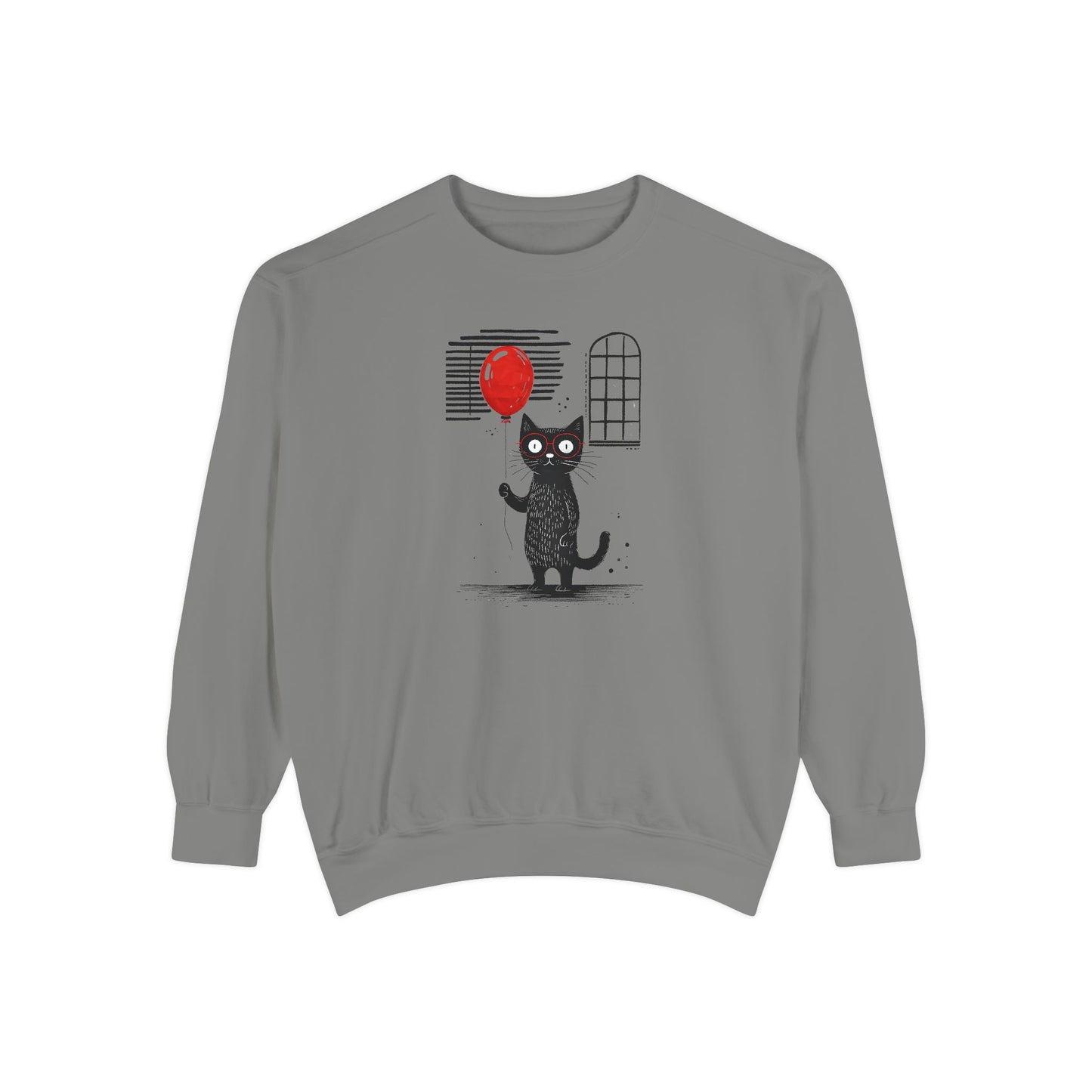 cat with red balloon Unisex Garment-Dyed Sweatshirt