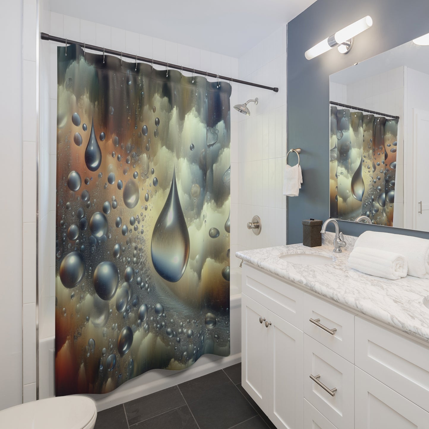 surreal raindrop Shower Curtains