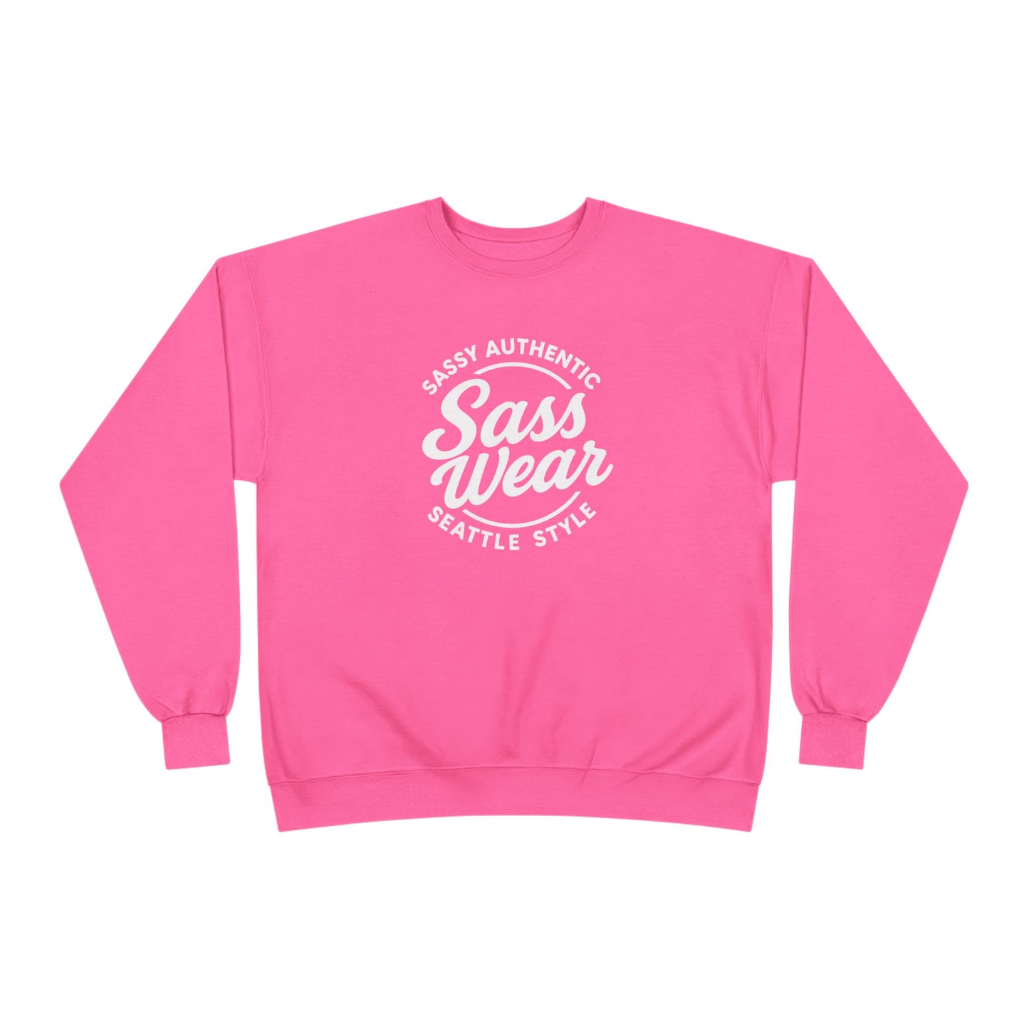 Sass Wear Unisex Eco-Friendly Crewneck Sweatshirt white logo