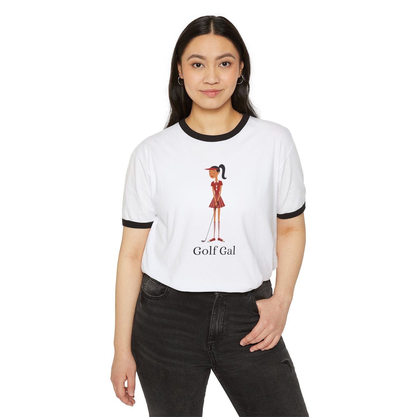 Golf Gal Cotton Ringer T-Shirt Ruby