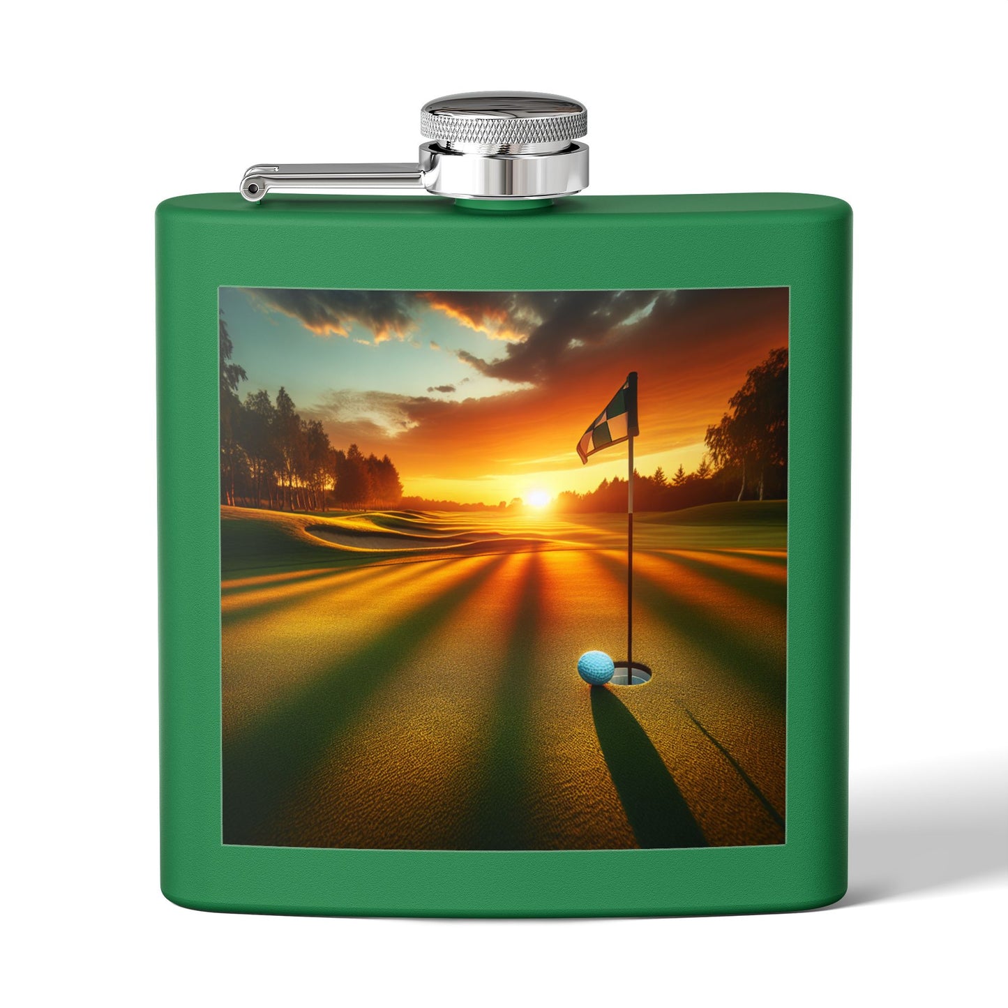 Golf at Sunset Sleek Stainless Steel Flask