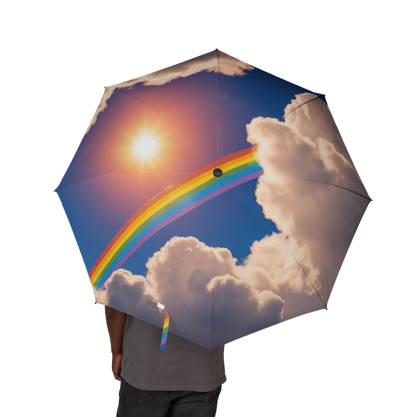 clouds and rainbow Umbrella - Semi-Automatic Foldable Design