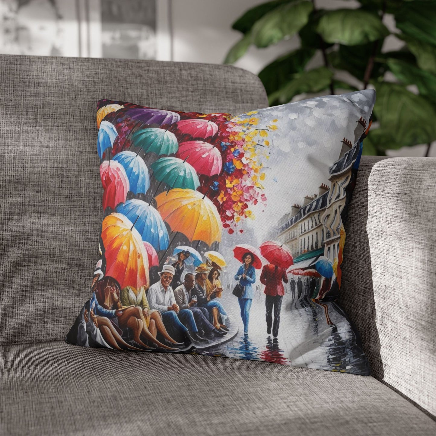 umbrellas in the rain Canvas Pillow cover