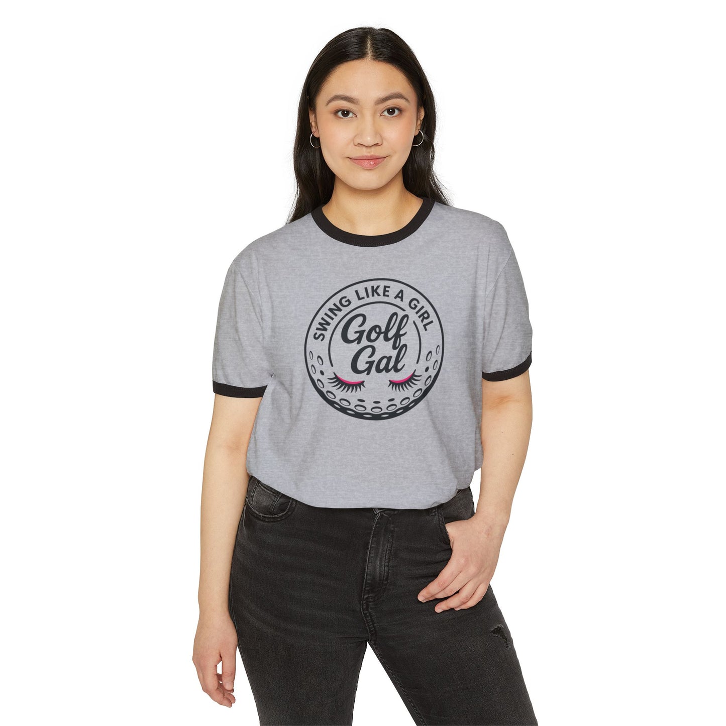 Swing Like a Girl Golf Gal Cotton Ringer T-Shirt