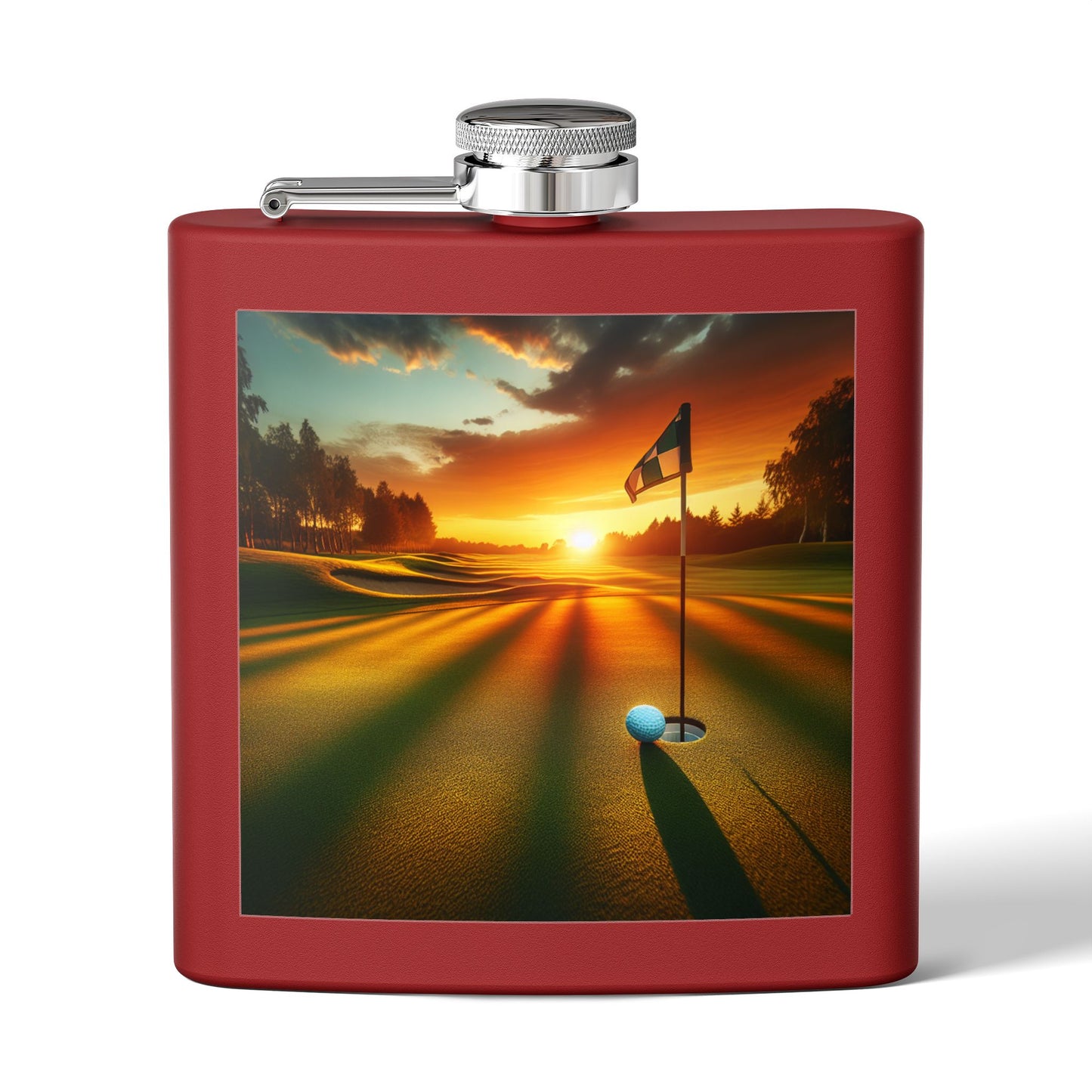 Golf at Sunset Sleek Stainless Steel Flask