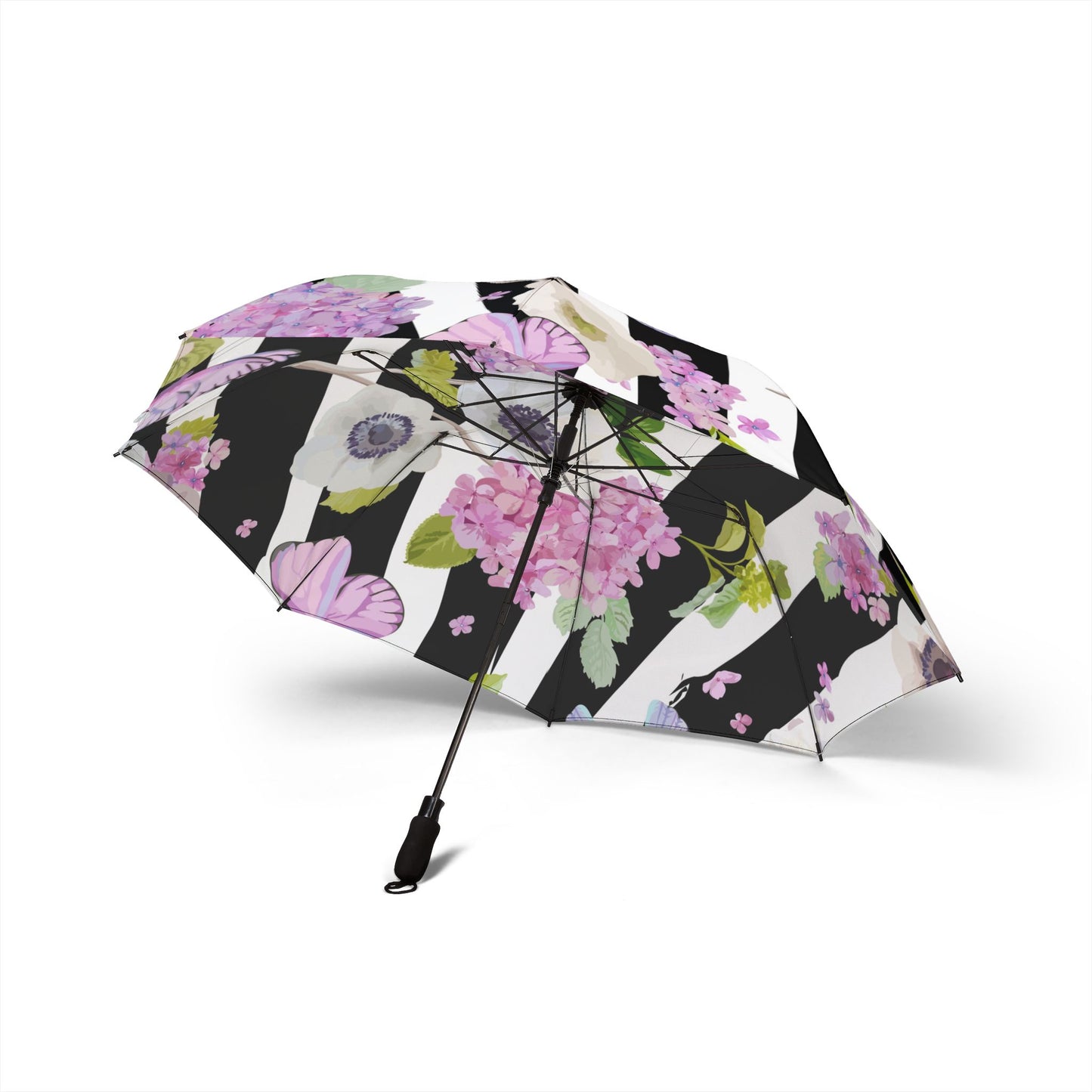 fun Hydrangea and butterfly Umbrella - Semi-Automatic Foldable Design