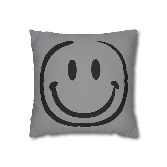gray with black smiley face Canvas Pillow cover