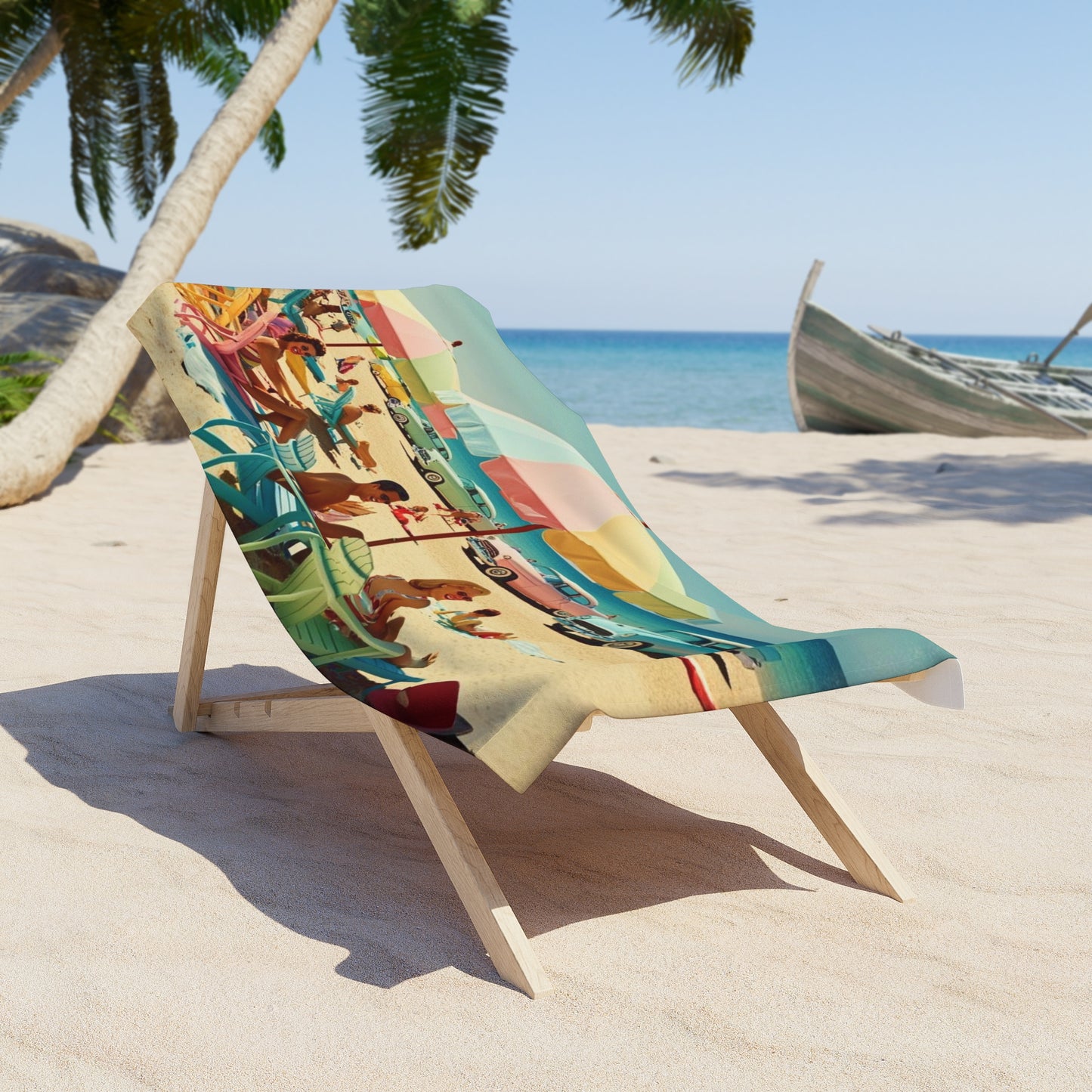 vintage beach scene Beach Towel
