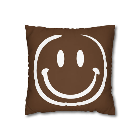 dark brown with white smiley face Canvas Pillow cover