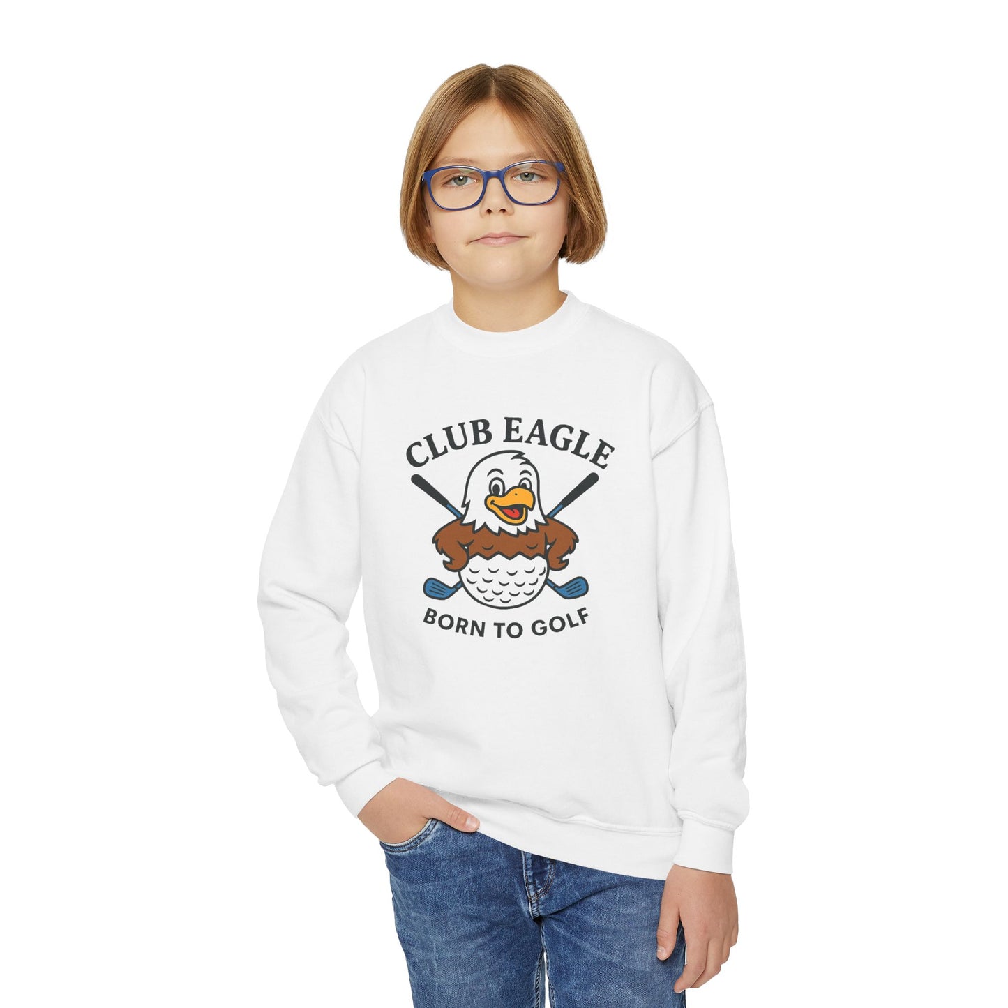 Club Eagle Golf Ball Born to Golf Youth Crewneck Sweatshirt
