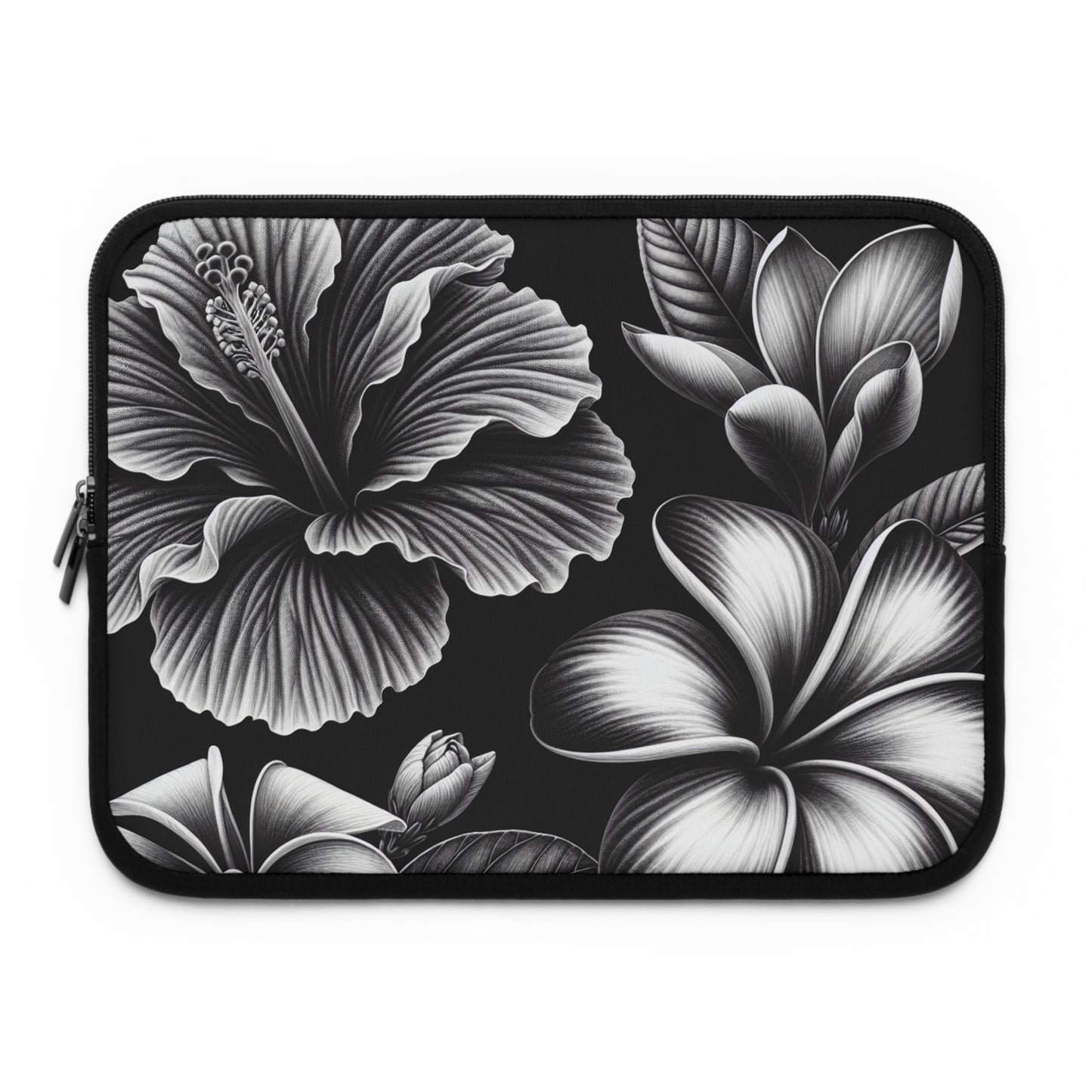 black and white Hawaiian flowers Laptop Sleeve