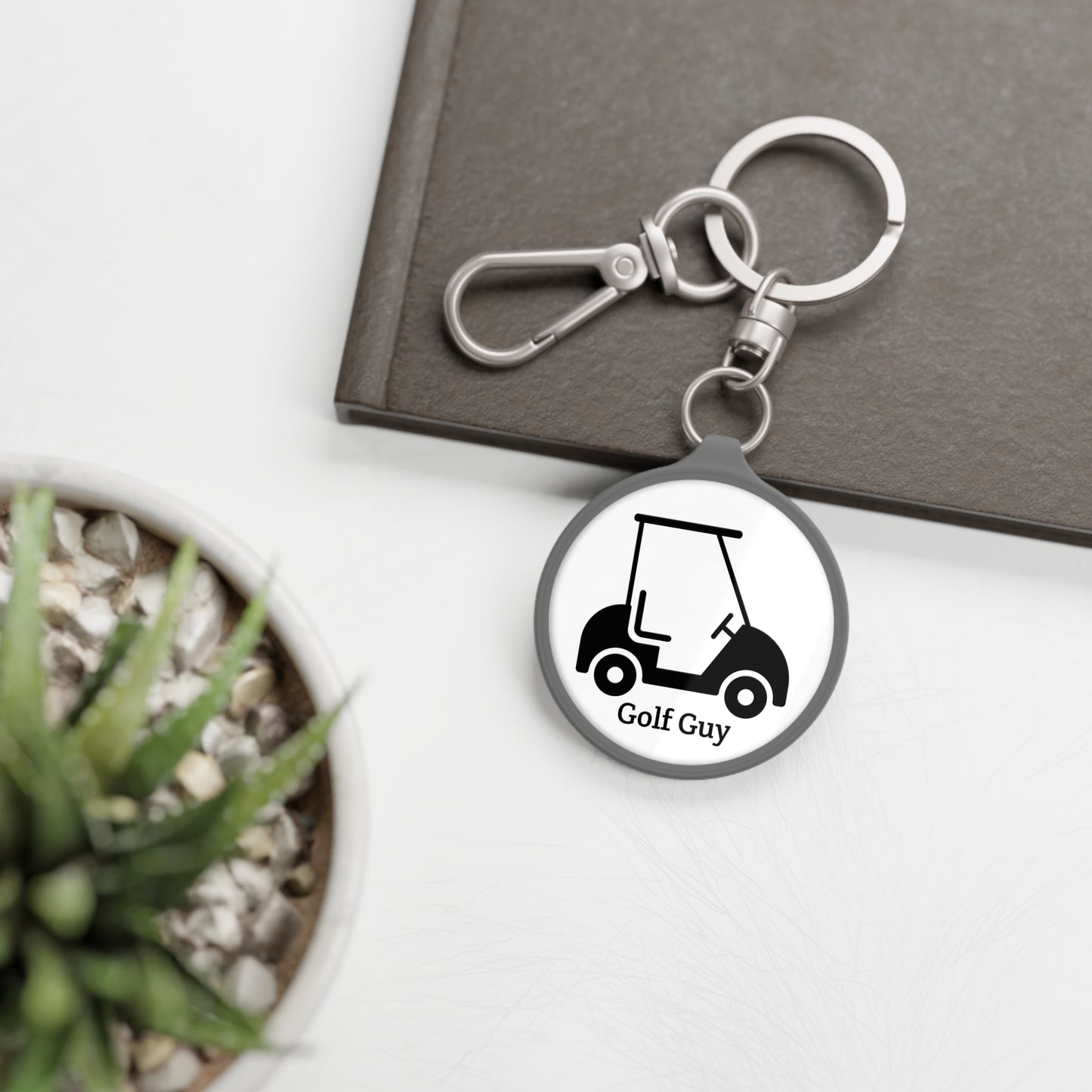 White Golf Golf Cart Guy Keyring Tag