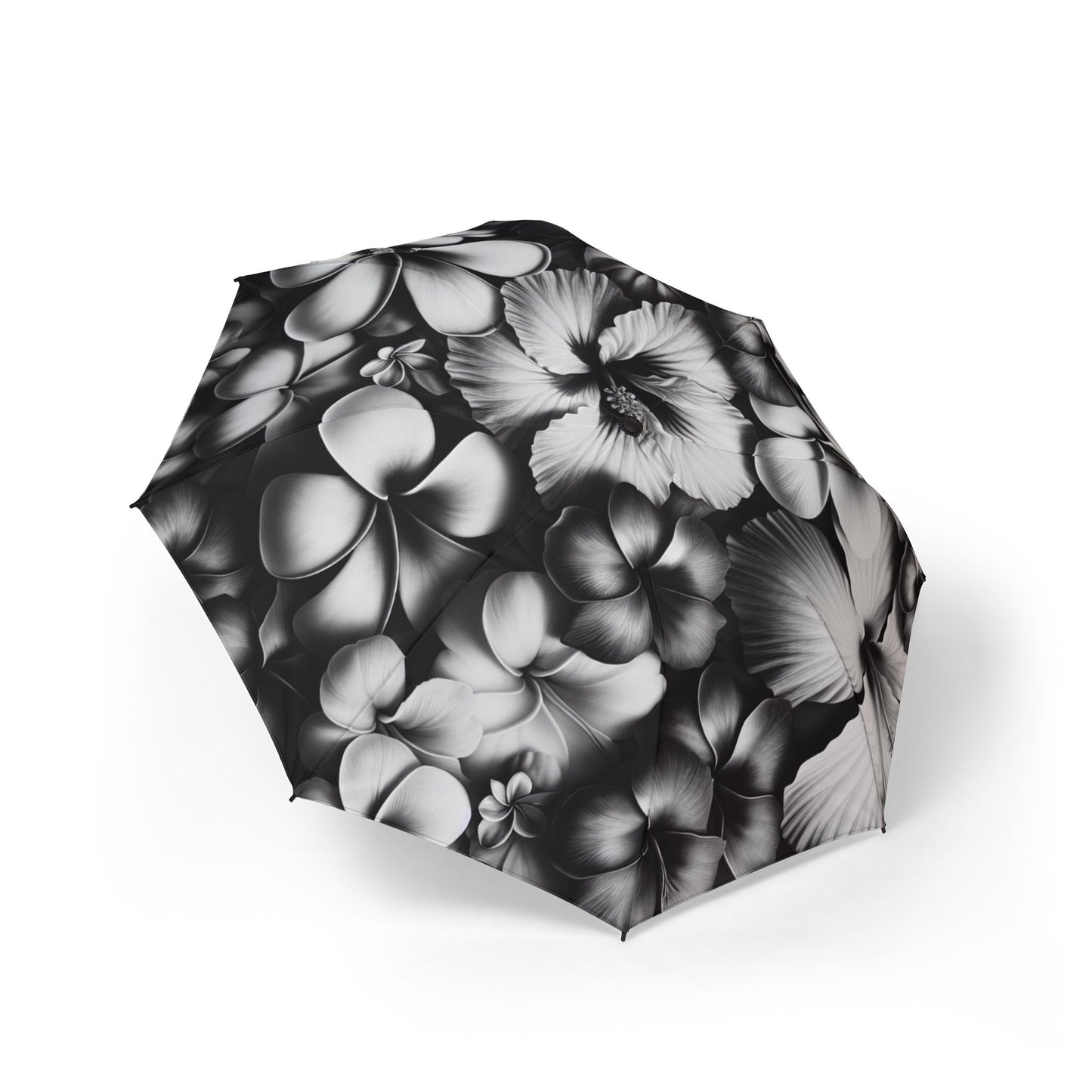 black and white Hawaiian flowers Umbrella - Semi-Automatic Foldable Design