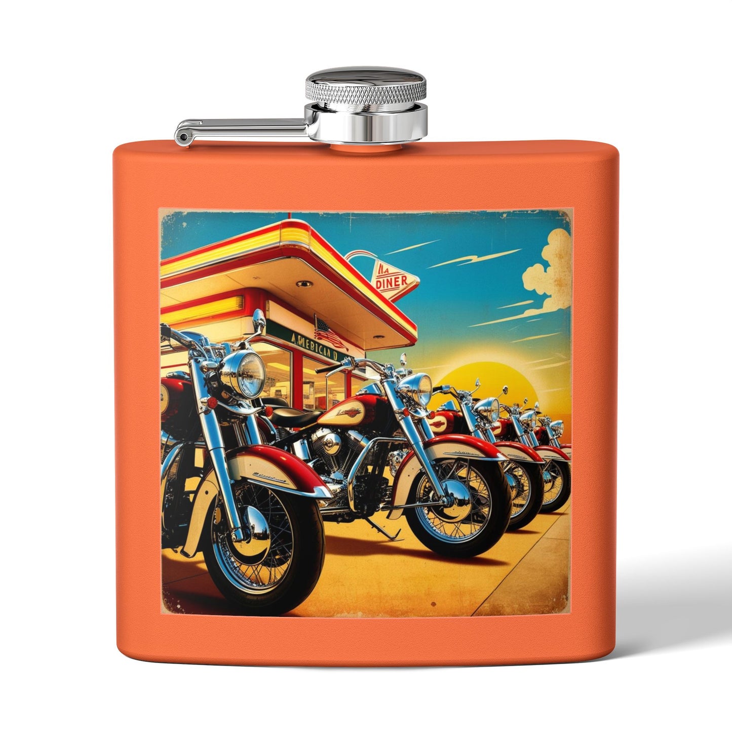 Retro Motorcycle Sleek Stainless Steel Flask
