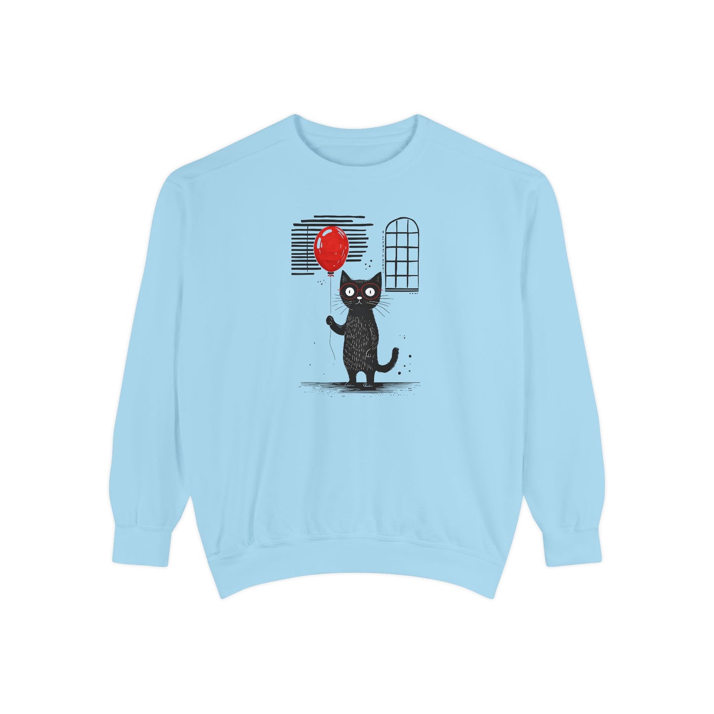 cat with red balloon Unisex Garment-Dyed Sweatshirt