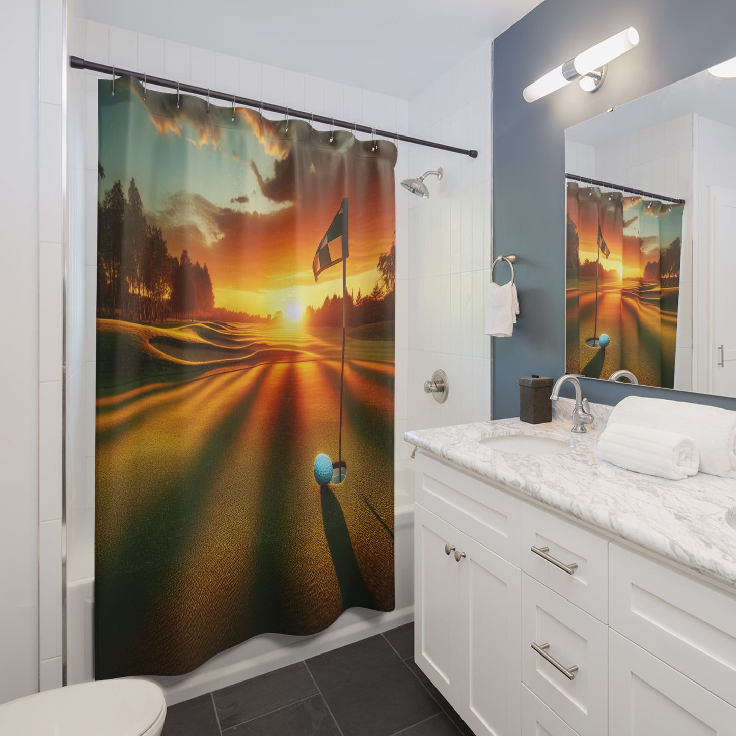 Golf at sunset  Shower Curtains