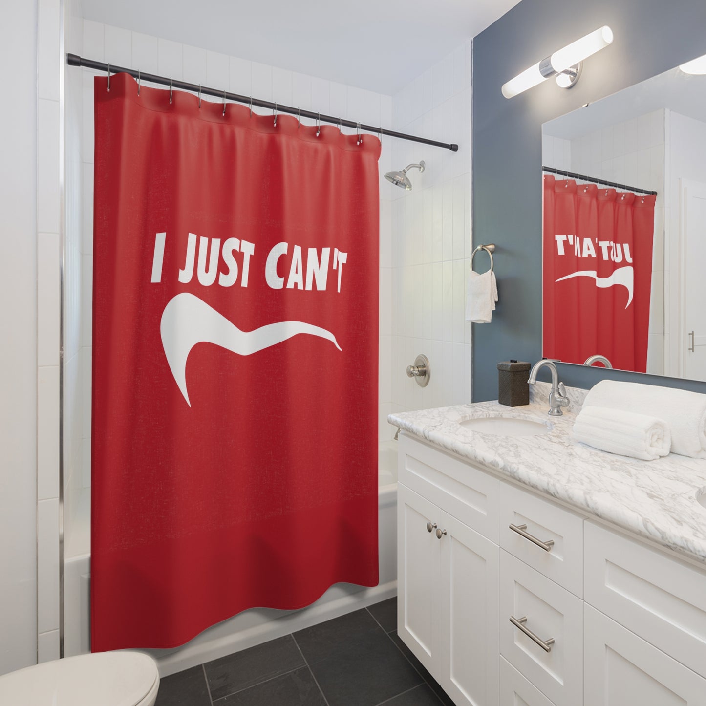 red I just can't Shower Curtains
