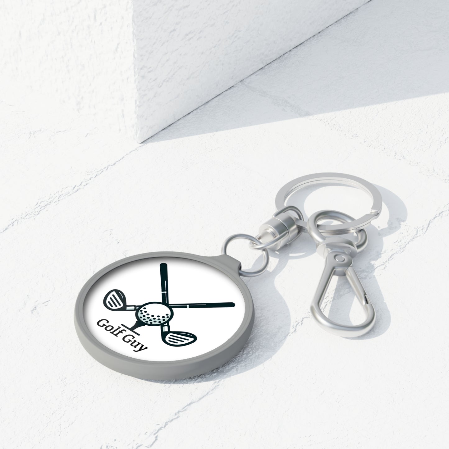 White Grey Golf Guy Keyring Tag