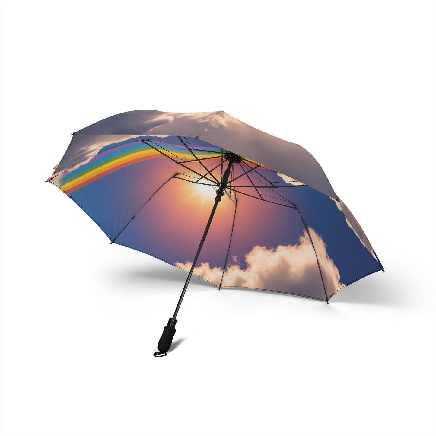 clouds and rainbow Umbrella - Semi-Automatic Foldable Design