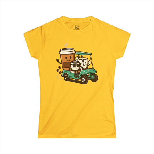 Coffee Cups in Golf Cart Women's Softstyle Tee